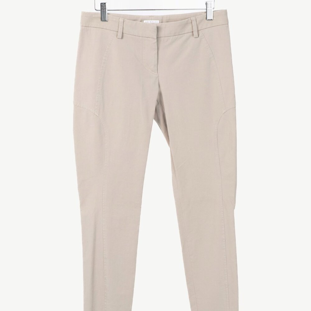 Brunello Cucinelli Khaki Cotton-Twill Skinny Pants